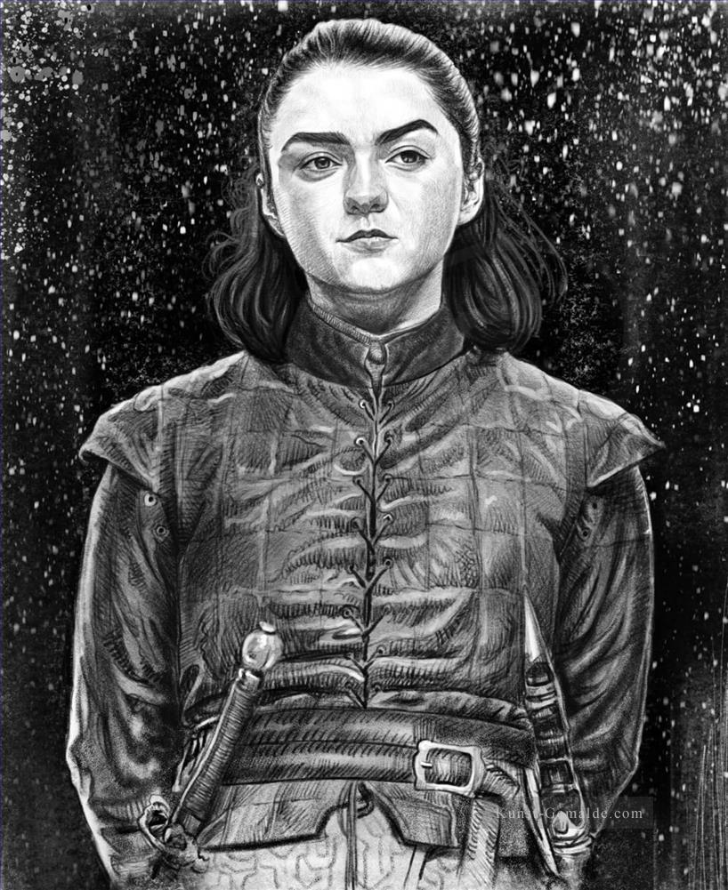 Porträt von Arya Stark im Schnee Spiel der Throne Ölgemälde